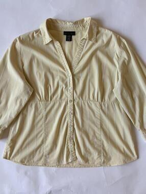 APOSTROPHE YELLOW STRIPED BUTTON UP BLOUSE XL